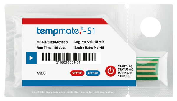 tempmate®-S1V2 USB Καταγραφικό θερμοκρασίας μίας χρήσης